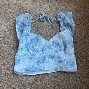 Beginning Boutique Blue Floral Crop Top